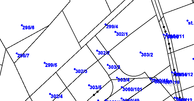 Parcela st. 302/2 v KÚ Sady, Katastrální mapa