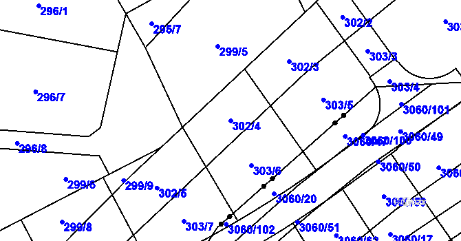 Parcela st. 302/4 v KÚ Sady, Katastrální mapa