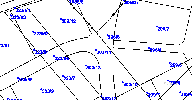 Parcela st. 303/11 v KÚ Sady, Katastrální mapa