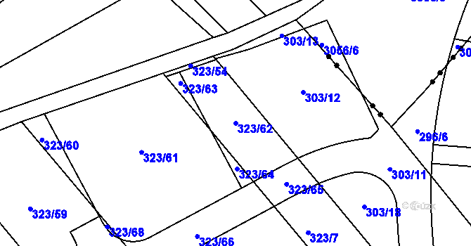 Parcela st. 323/62 v KÚ Sady, Katastrální mapa