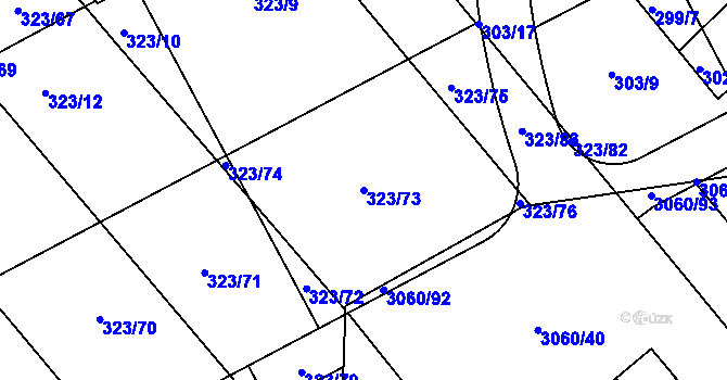 Parcela st. 323/73 v KÚ Sady, Katastrální mapa
