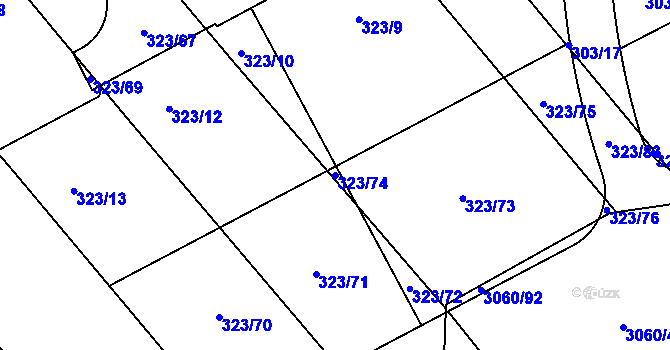 Parcela st. 323/74 v KÚ Sady, Katastrální mapa