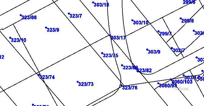 Parcela st. 323/75 v KÚ Sady, Katastrální mapa