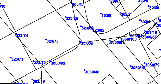 Parcela st. 323/76 v KÚ Sady, Katastrální mapa