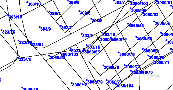 Parcela st. 303/16 v KÚ Sady, Katastrální mapa