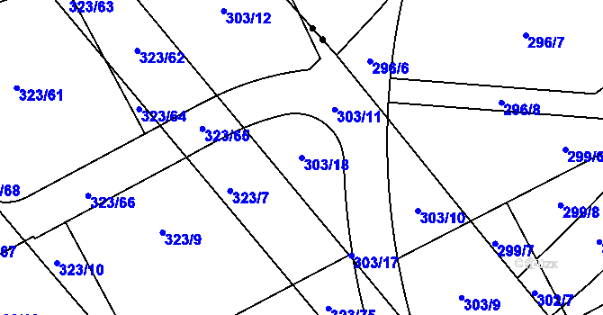 Parcela st. 303/18 v KÚ Sady, Katastrální mapa
