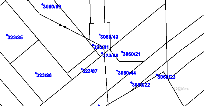 Parcela st. 323/88 v KÚ Sady, Katastrální mapa