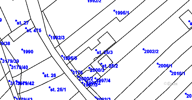Parcela st. 25/3 v KÚ Mařatice, Katastrální mapa