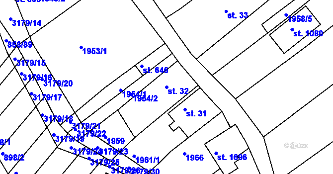 Parcela st. 32 v KÚ Mařatice, Katastrální mapa