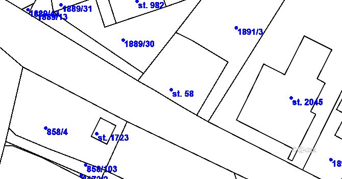 Parcela st. 58 v KÚ Mařatice, Katastrální mapa
