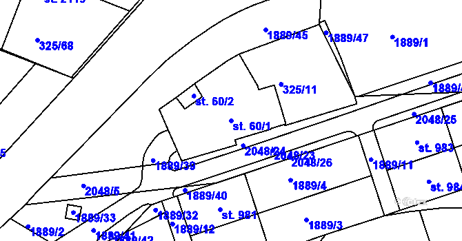 Parcela st. 60/1 v KÚ Mařatice, Katastrální mapa