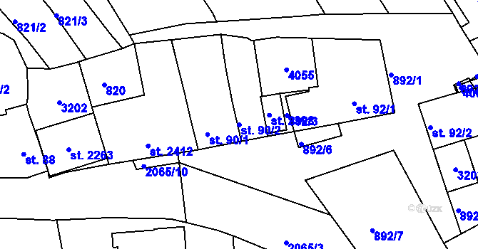 Parcela st. 90/2 v KÚ Mařatice, Katastrální mapa