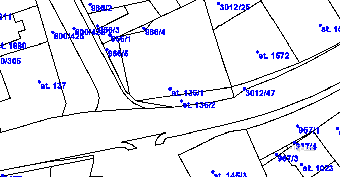 Parcela st. 136/1 v KÚ Mařatice, Katastrální mapa