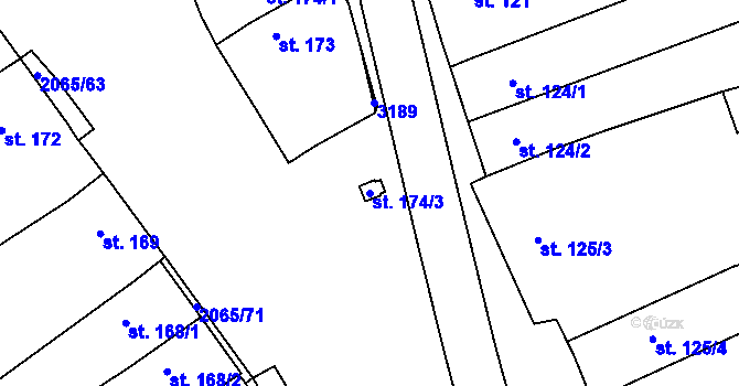 Parcela st. 174/3 v KÚ Mařatice, Katastrální mapa