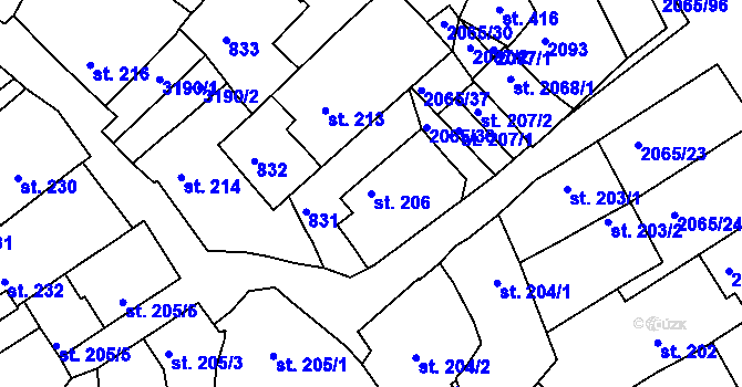 Parcela st. 206 v KÚ Mařatice, Katastrální mapa
