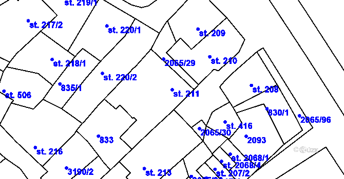 Parcela st. 211 v KÚ Mařatice, Katastrální mapa