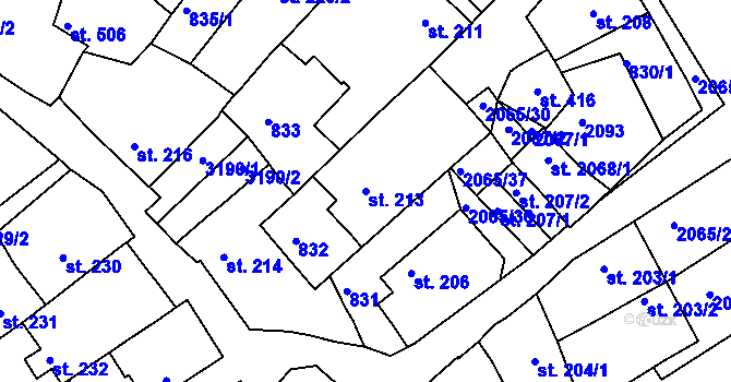 Parcela st. 213 v KÚ Mařatice, Katastrální mapa