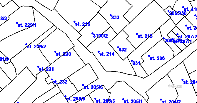 Parcela st. 214 v KÚ Mařatice, Katastrální mapa