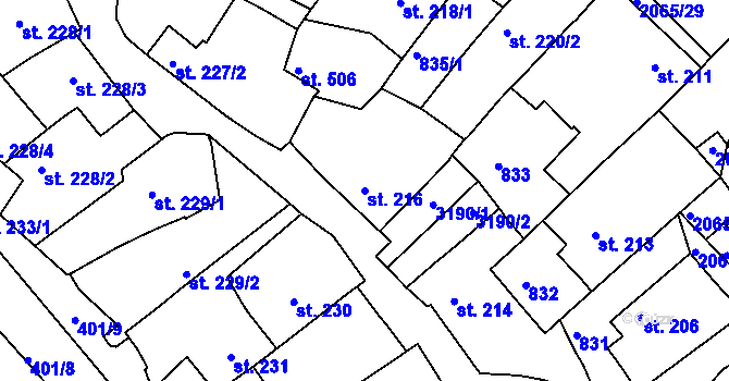 Parcela st. 216 v KÚ Mařatice, Katastrální mapa