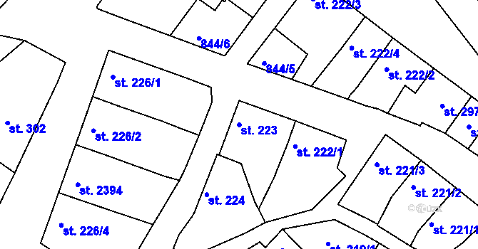 Parcela st. 223 v KÚ Mařatice, Katastrální mapa