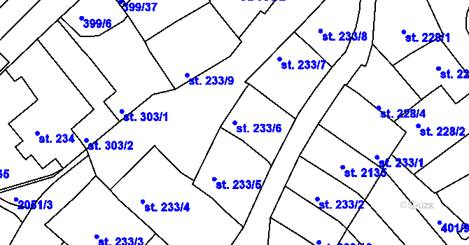 Parcela st. 233/6 v KÚ Mařatice, Katastrální mapa