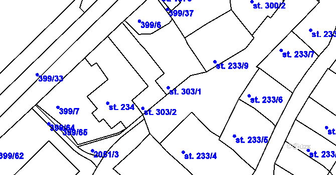 Parcela st. 303/1 v KÚ Mařatice, Katastrální mapa