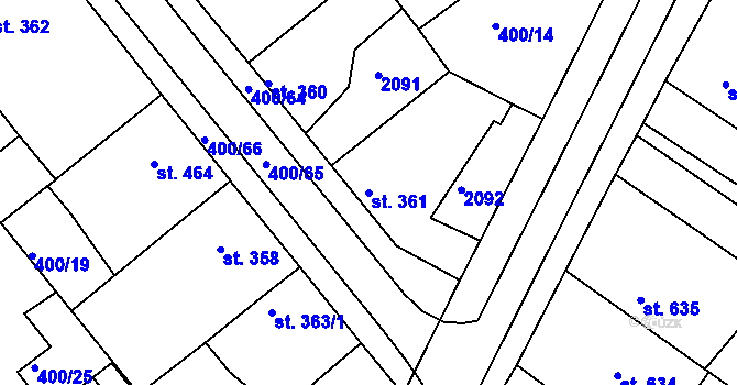 Parcela st. 361 v KÚ Mařatice, Katastrální mapa