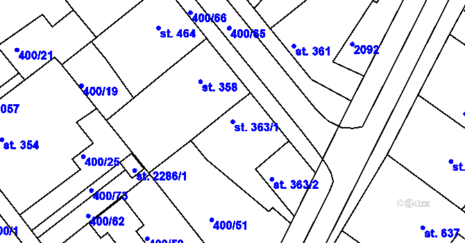 Parcela st. 363/1 v KÚ Mařatice, Katastrální mapa