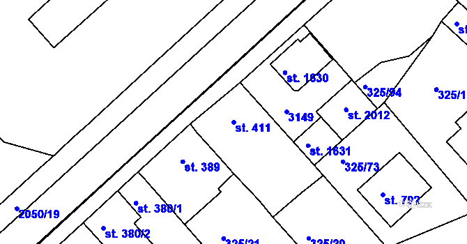 Parcela st. 411 v KÚ Mařatice, Katastrální mapa