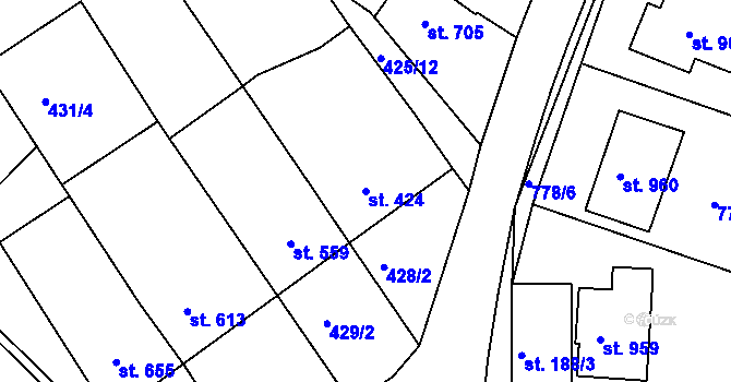 Parcela st. 424 v KÚ Mařatice, Katastrální mapa