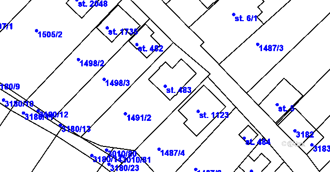Parcela st. 483 v KÚ Mařatice, Katastrální mapa