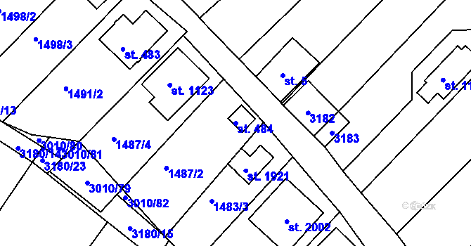 Parcela st. 484 v KÚ Mařatice, Katastrální mapa