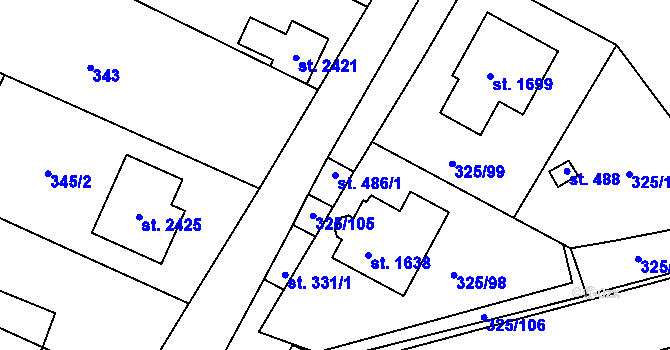 Parcela st. 486/1 v KÚ Mařatice, Katastrální mapa