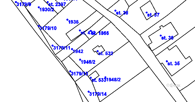 Parcela st. 532 v KÚ Mařatice, Katastrální mapa