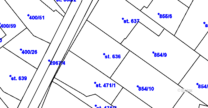 Parcela st. 636 v KÚ Mařatice, Katastrální mapa