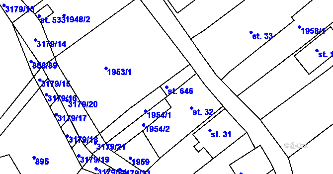 Parcela st. 646 v KÚ Mařatice, Katastrální mapa
