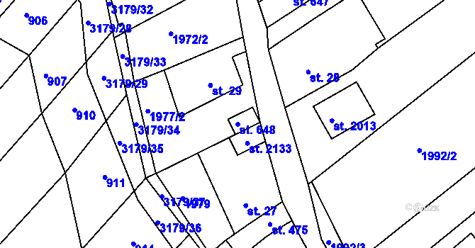 Parcela st. 648 v KÚ Mařatice, Katastrální mapa