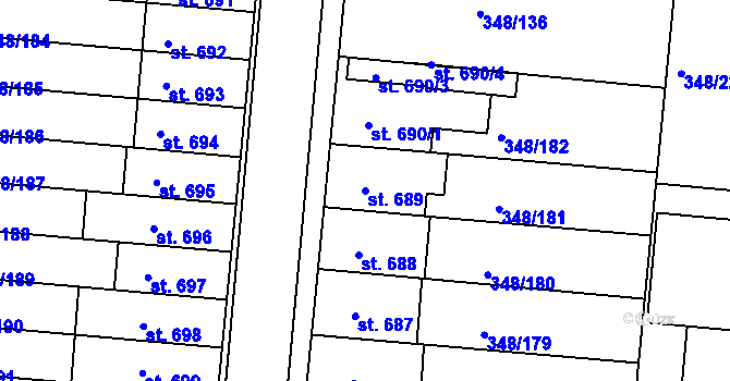 Parcela st. 689 v KÚ Mařatice, Katastrální mapa