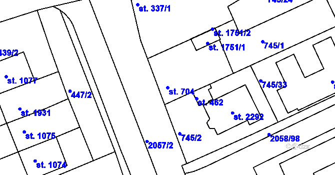 Parcela st. 704 v KÚ Mařatice, Katastrální mapa