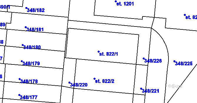 Parcela st. 822/1 v KÚ Mařatice, Katastrální mapa