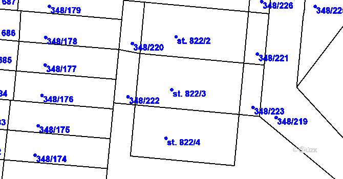 Parcela st. 822/3 v KÚ Mařatice, Katastrální mapa