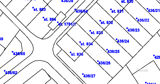 Parcela st. 834 v KÚ Mařatice, Katastrální mapa