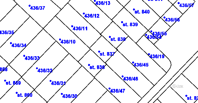 Parcela st. 837 v KÚ Mařatice, Katastrální mapa