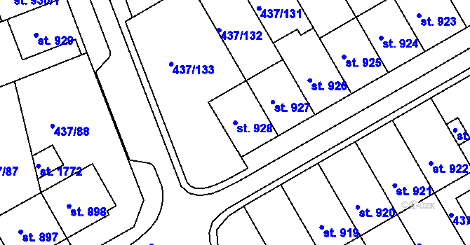 Parcela st. 928 v KÚ Mařatice, Katastrální mapa