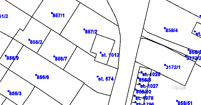 Parcela st. 1012 v KÚ Mařatice, Katastrální mapa