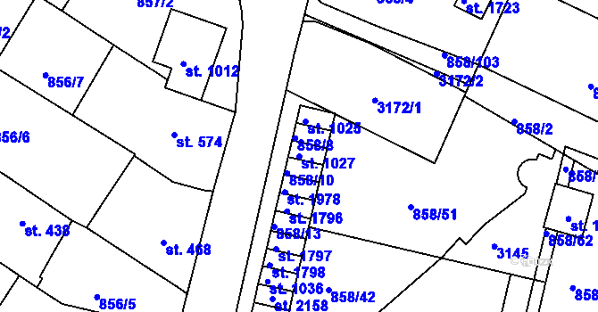Parcela st. 1027 v KÚ Mařatice, Katastrální mapa