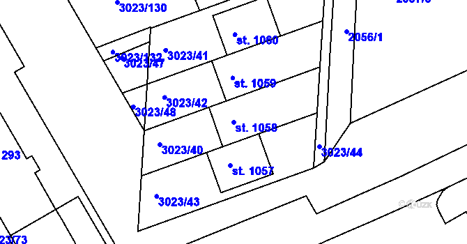 Parcela st. 1058 v KÚ Mařatice, Katastrální mapa