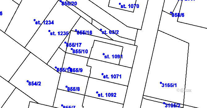 Parcela st. 1091 v KÚ Mařatice, Katastrální mapa