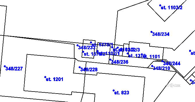 Parcela st. 1102/1 v KÚ Mařatice, Katastrální mapa