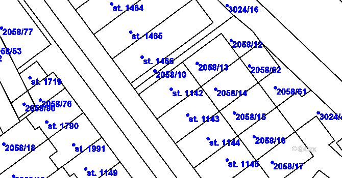 Parcela st. 1142 v KÚ Mařatice, Katastrální mapa